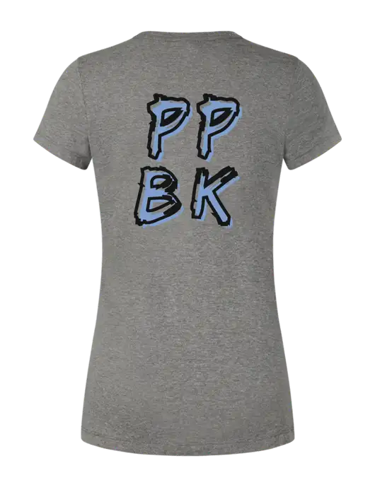Womens Seriously Soft Grey Frost T-Shirt w/PPBK logo, Peace Players Brooklyn Logo