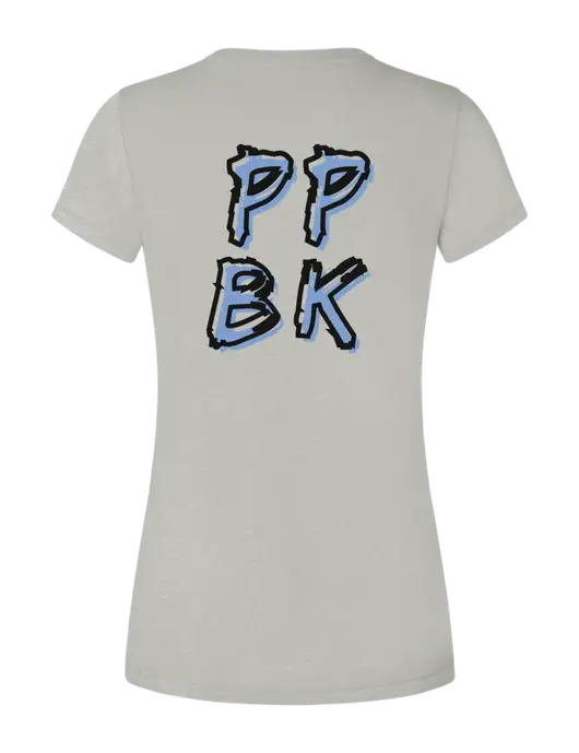 Womens Seriously Soft Light Heathered Grey T-Shirt w/PPBK logo, Peace Players Brooklyn Logo