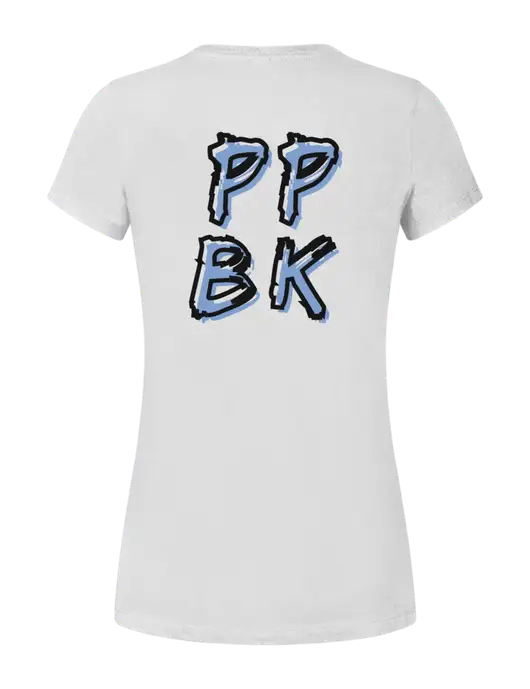 Womens Seriously Soft White T-Shirt w/PPBK logo, Peace Players Brooklyn Logo