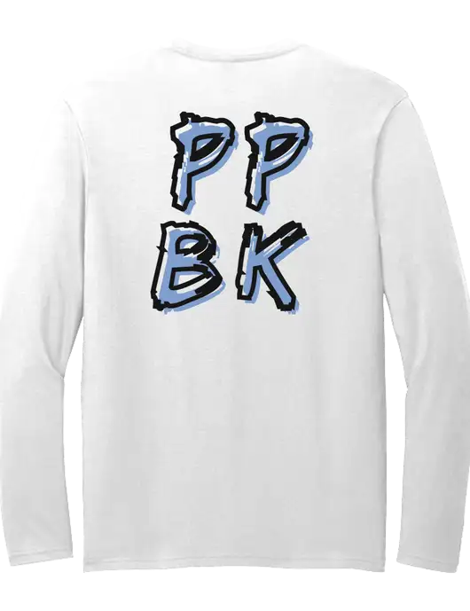 Seriously Soft White Long Sleeve T-Shirt w/PPBK logo, Peace Players Brooklyn Logo
