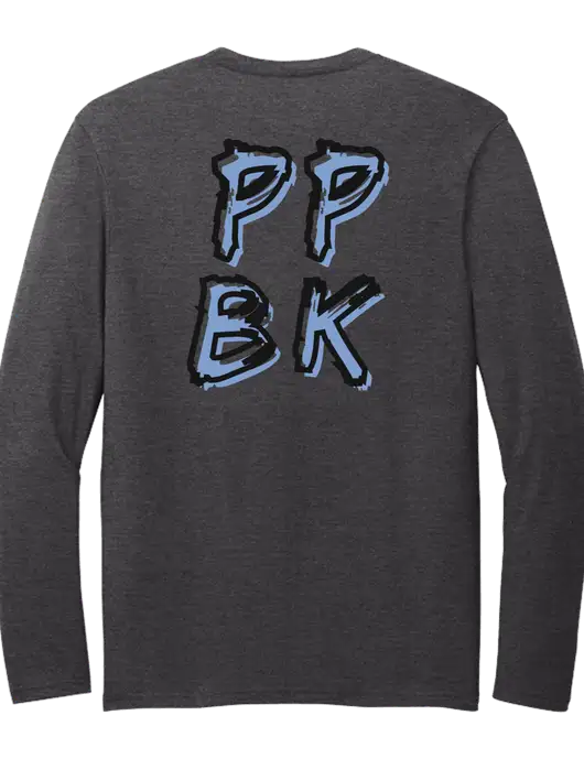 Seriously Soft Heathered Charcoal Long Sleeve T-Shirt w/PPBK logo, Peace Players Brooklyn Logo