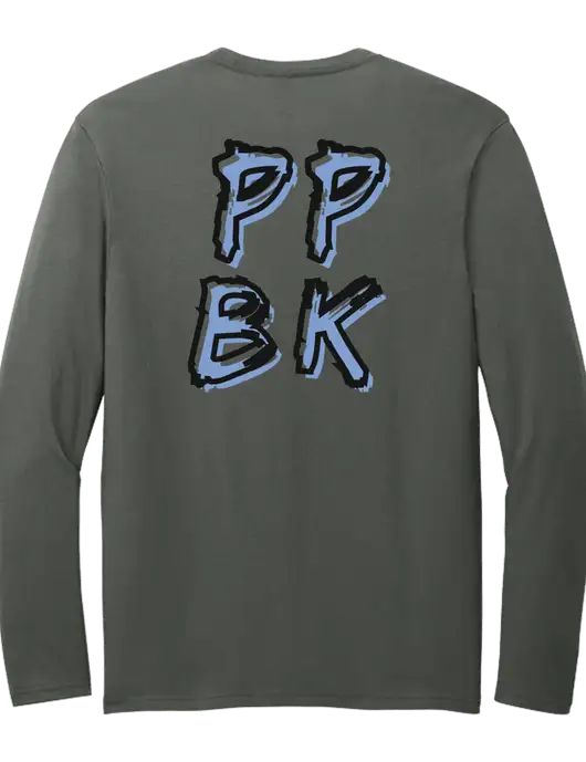 Seriously Soft Dark Grey Long Sleeve T-Shirt w/PPBK logo, Peace Players Brooklyn Logo