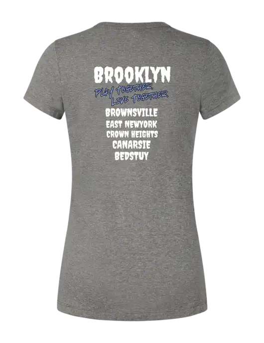 Womens Seriously Soft Grey Frost T-Shirt w/Play Together Logo, Peace Players Brooklyn Logo