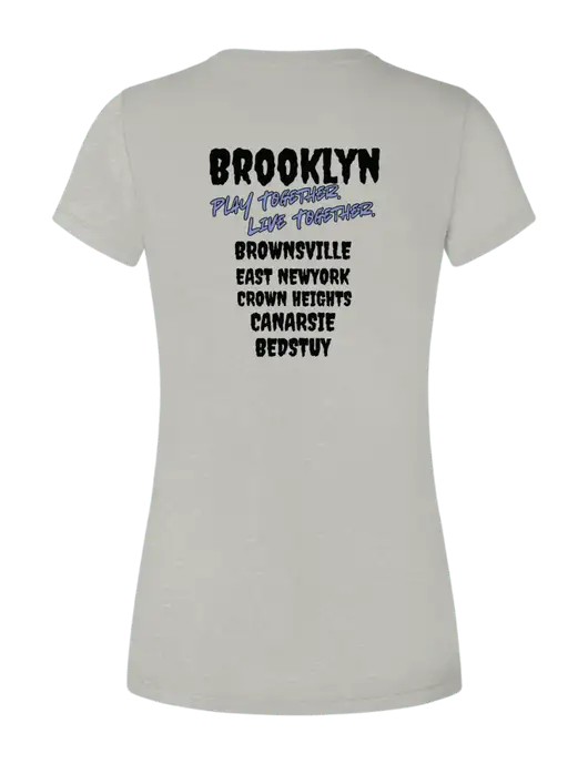 Womens Seriously Soft Light Heathered Grey T-Shirt w/Play Together Logo, Peace Players Brooklyn Logo