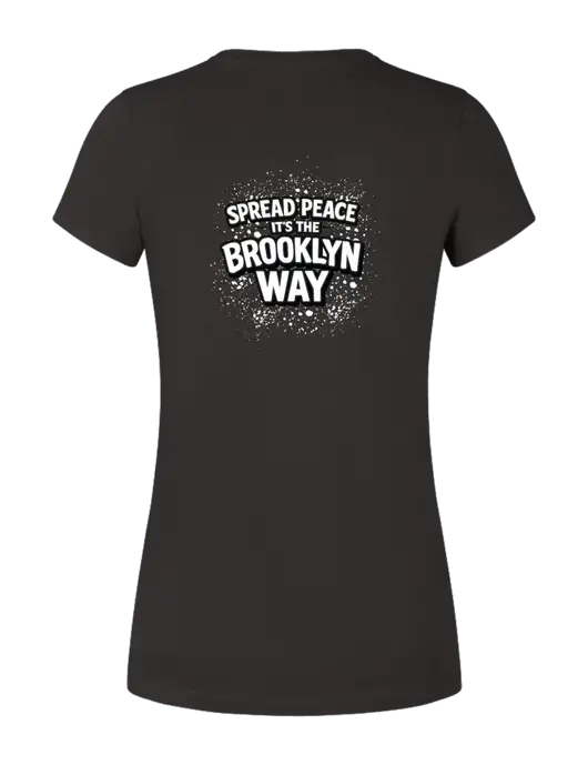 Womens Seriously Soft Black T-Shirt w/Spread Peace Logo, Peace Players Brooklyn Logo