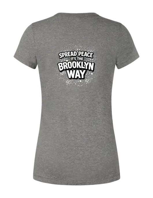 Womens Seriously Soft Grey Frost T-Shirt w/Spread Peace Logo, Peace Players Brooklyn Logo