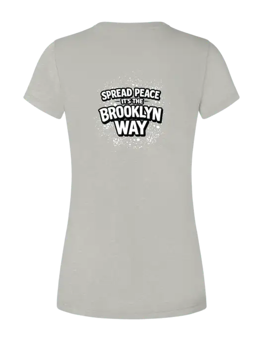 Womens Seriously Soft Light Heathered Grey T-Shirt w/Spread Peace Logo, Peace Players Brooklyn Logo