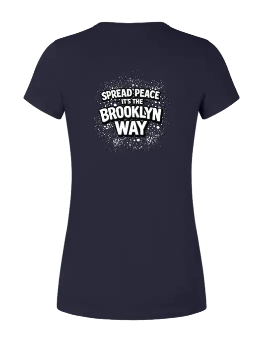 Womens Seriously Soft New Navy T-Shirt w/Spread Peace Logo, Peace Players Brooklyn Logo