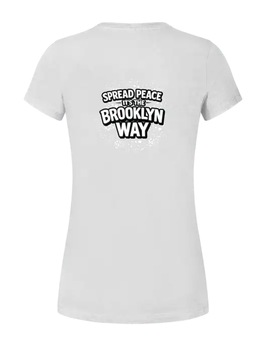 Womens Seriously Soft White T-Shirt w/Spread Peace Logo, Peace Players Brooklyn Logo