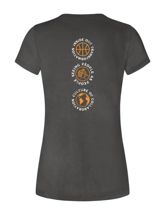 Womens Seriously Soft Heathered Charcoal T-Shirt w/Icons logo, Peace Players Brooklyn Logo