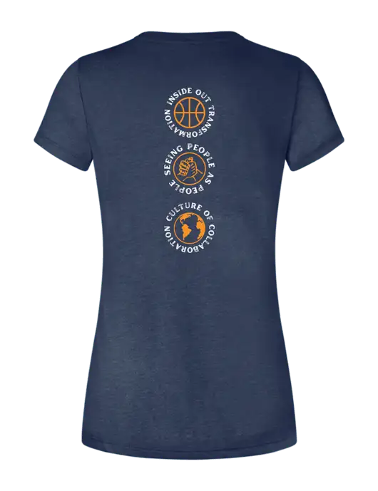 Womens Seriously Soft Heathered Navy T-Shirt w/Icons logo, Peace Players Brooklyn Logo